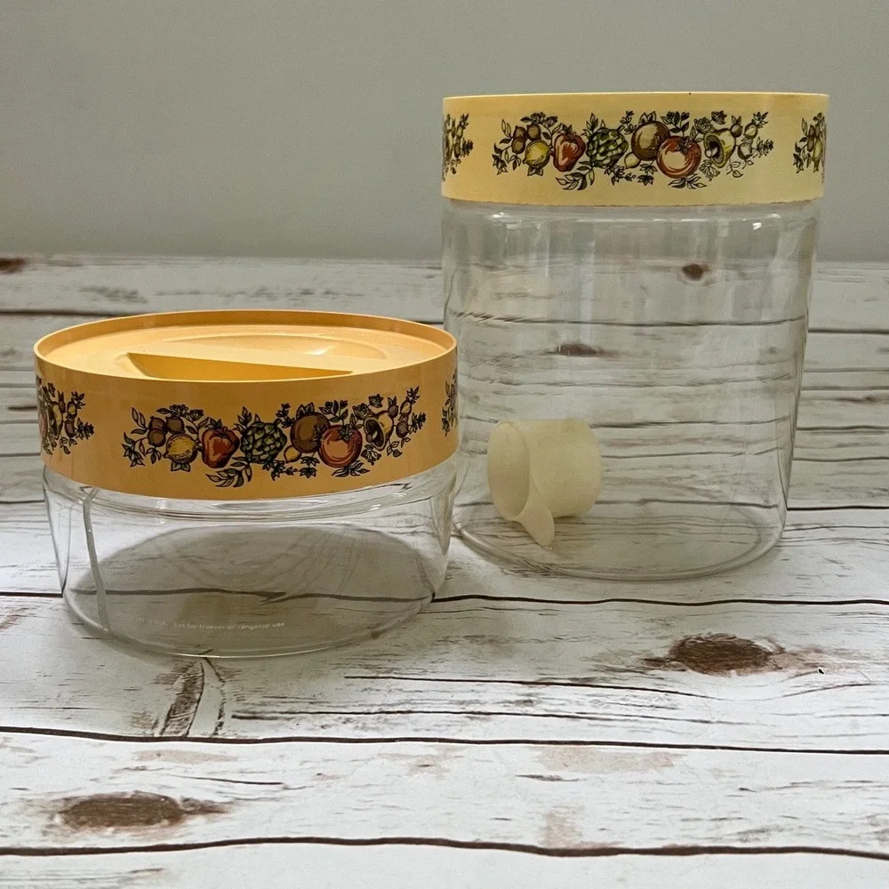 Vintage Pyrex Storage Canister Set Clear Fruit Vegetable 2pc